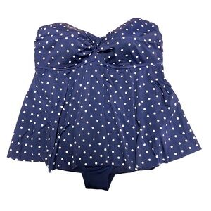 TROPICAL ESCAPE - Navy Blue & White Strapless Flowy One-Piece Swimsuit - Size 16